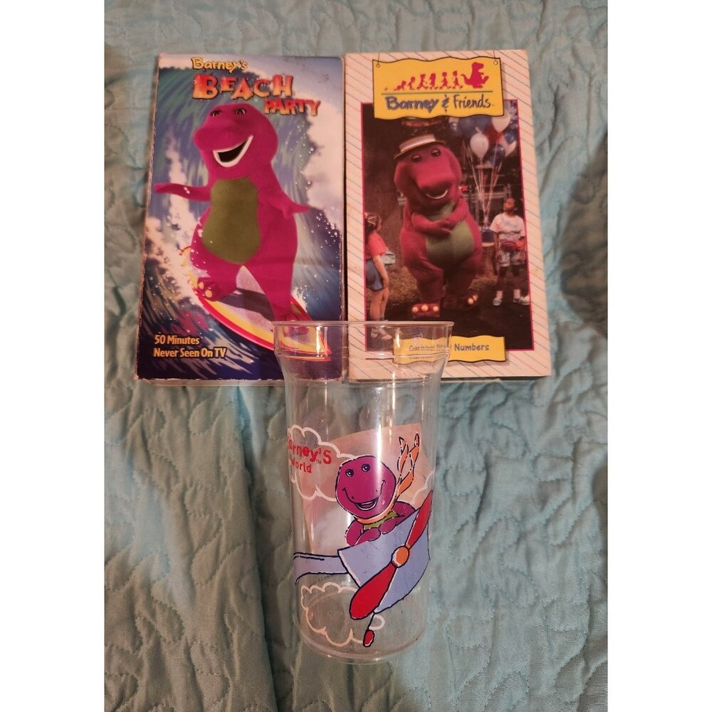 Barney The Dinosaur 90s VHS Lot & Cup